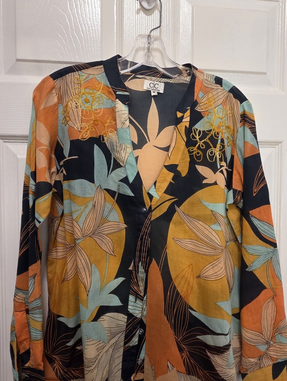 Chic Connection Botanical Embroidered V-Neck Blouse